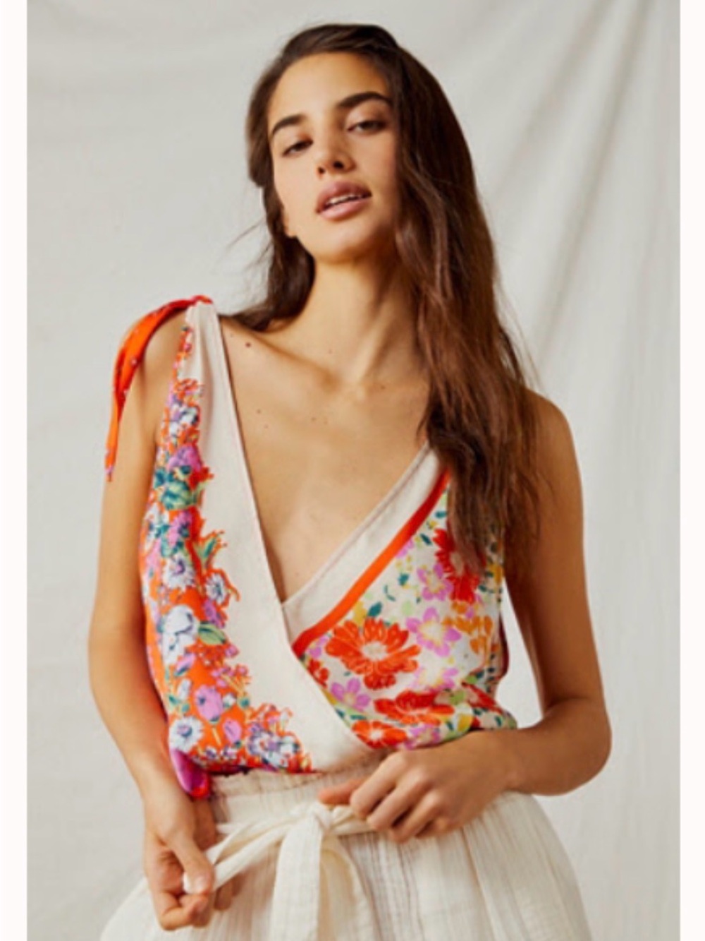 Free People Floral Wrap Tie-Shoulder Tank